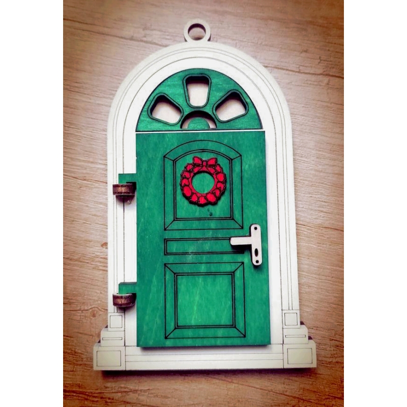 Karácsonyi dísz íves zöld ajtó